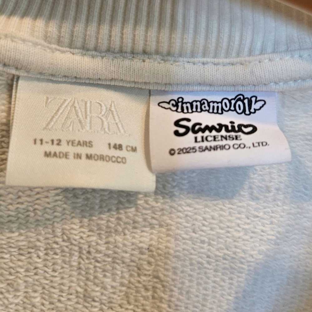 Zara Kids Cinnamoroll Sanrio Sweatshirt White Chenille Patch Girls Size 11-12 - Picture 2 of 3